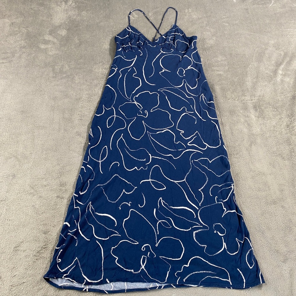 Madewell Layton Midi Slip Dress 10 Blue Floral Spaghetti Strap Breez Boho Resort